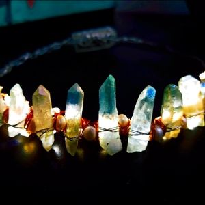 Mermaid Crown Wire Wrapped Quartz and Pearls, LED